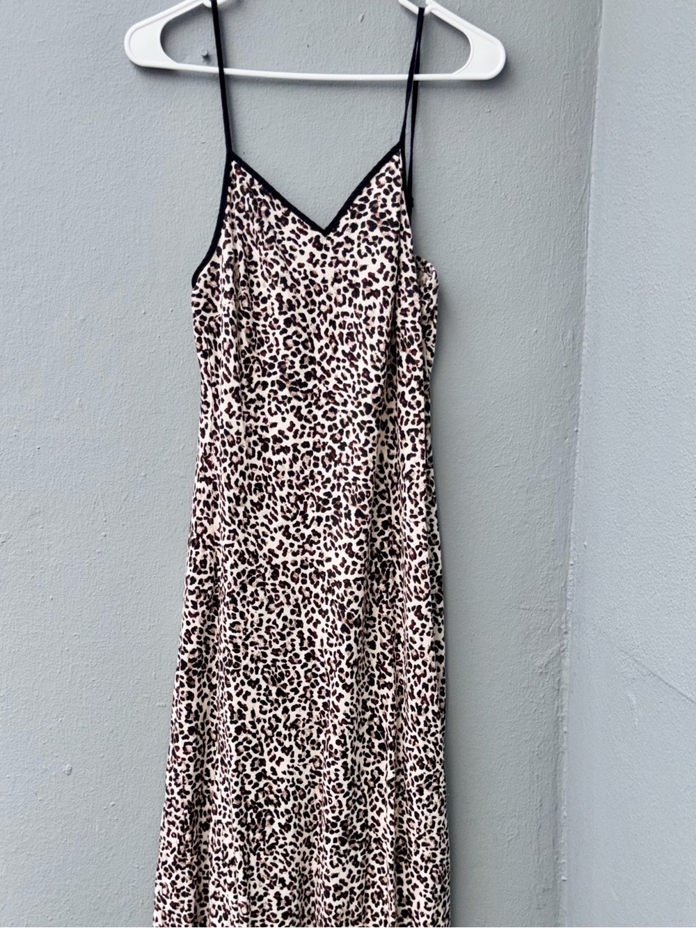 Leopard Print Slip Maxi Dress with Black Trim